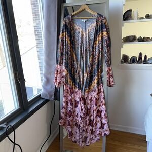 Umgee Kimono Jacket Womens 2XL Multicolor Paisley Boho Sheer Ruffle Duster